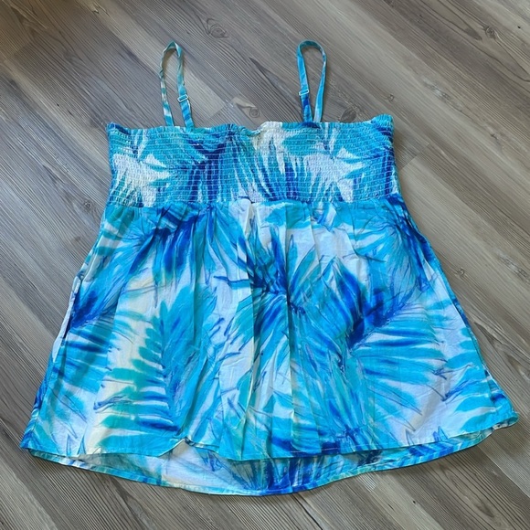 Lane Bryant Blue Floral Leaf Shirred Babydoll Spaghetti Strap Top Size 22/24 NWT - Picture 8 of 12